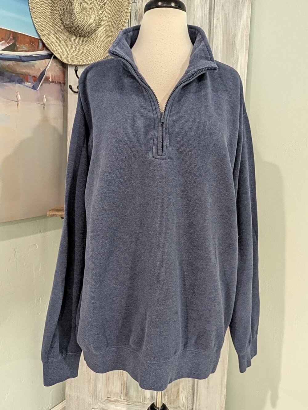 Orvis Men's Blue Quarter Zip Pullover Sweater